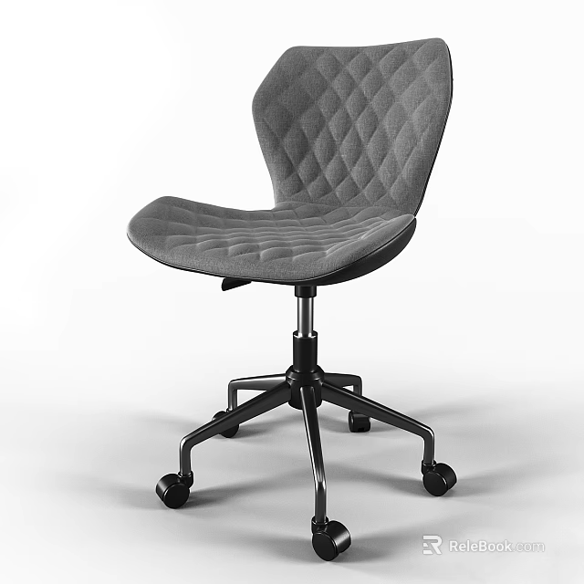Modern Office Table And Chair Set With Gray Diamond Tufted Wheeled Chair 3d model 