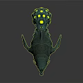 Fantasy Game Movie Character With Teal Body Yellow Eyes Spots And Finned Limbs