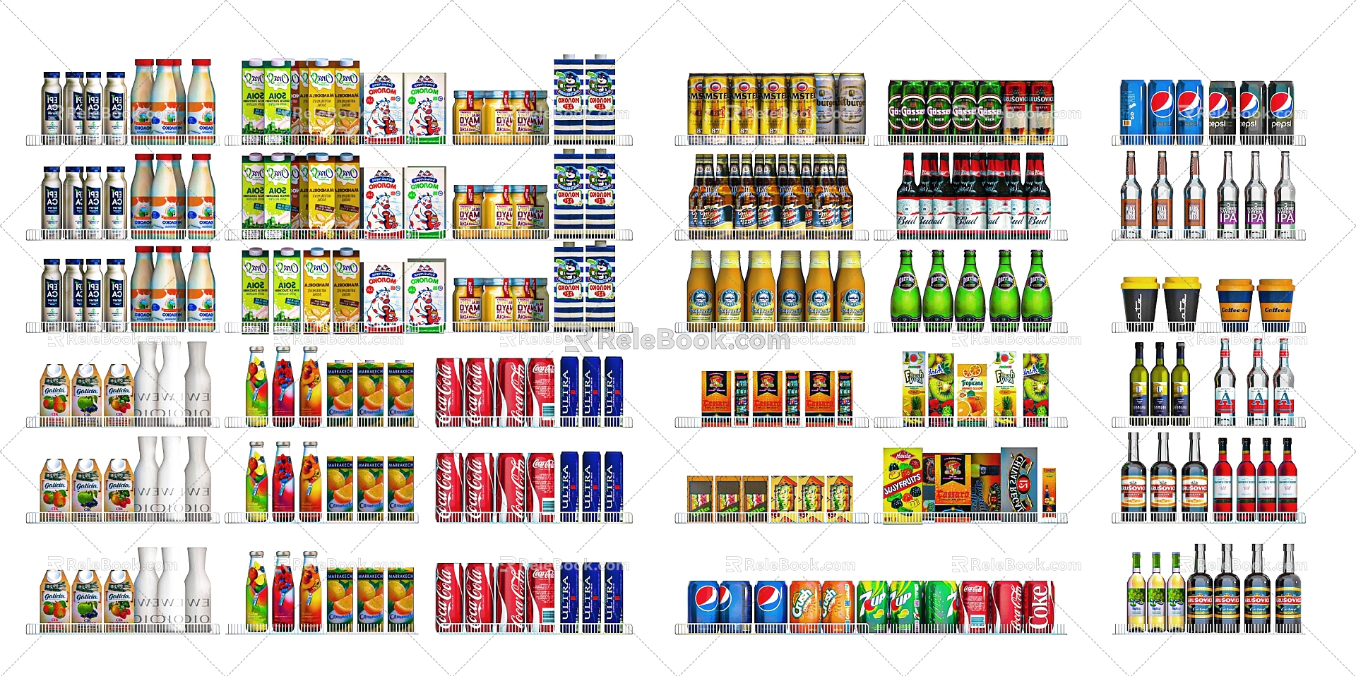 Beer Beverage Cans Cans Coke Sprite Juice Milk Yogurt 3d model