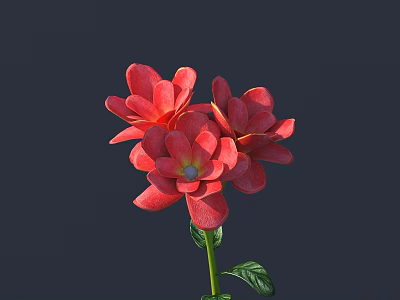 Vibrant Red Flowers With Green Stem And Leaves On Dark Background 3d model