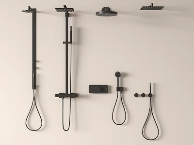 Modern Black Shower System With Rainfall Head Handheld Sprayer And Wall Mounted Design 3d model