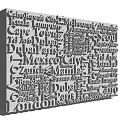 Creative Feature Wall Design With City Names Typography And Word Cloud Art