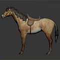 Realistic Brown Horse With Black Mane Tail And Leather Saddle 3d model