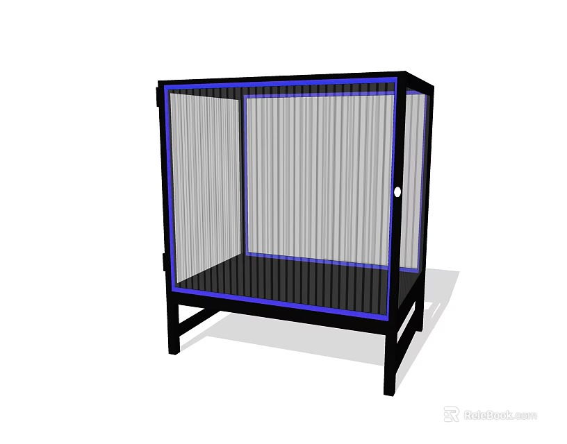 Modern Entryway Side Cabinet With Black Frame And Striped Glass Panel Design 3d model 