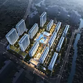Modern High Rise Residential Complex With Water Features Glass Structure Courtyard Stone Pavement And Greenery