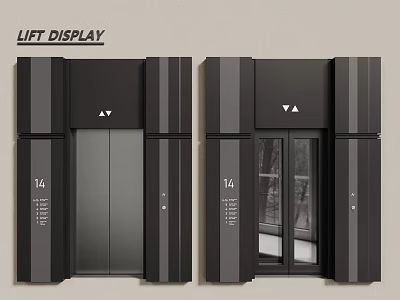 Modern Elevator Display Design Featuring Black Metal Panels Glass Doors And Number 14 3d model