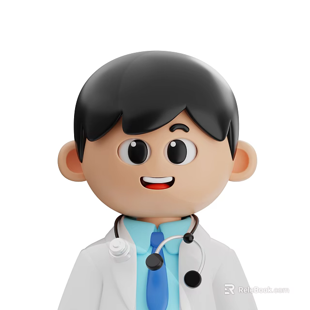 Cartoon Smiling Man Doctor Wearing White Coat With Stethoscope And Blue Tie 3d model 