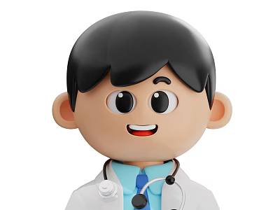 Cartoon Smiling Man Doctor Wearing White Coat With Stethoscope And Blue Tie 3d model