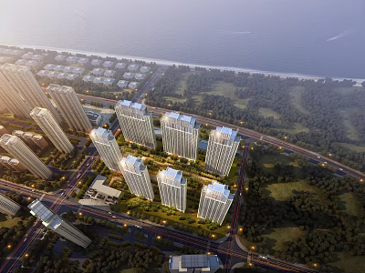 Aerial Planning of Urban Residential Area with Roads Greenery and Waterfront 3d model