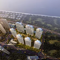 Aerial Planning of Urban Residential Area with Roads Greenery and Waterfront