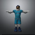 Cartoon Eagle Mascot In Blue Sports Uniform With Goggles And Outstretched Arms