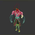 Detailed Red And Purple 3D Character With Decorative Costume And Headpiece