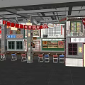 Outdoor Restaurant Dining Area With Hanging Signs Tables Chairs And Storefronts