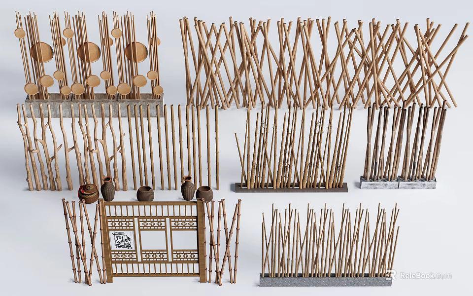 Bamboo Room Dividers With Various Decorative Styles For Home Interior Design 3d model 