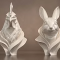 White Rooster And Rabbit Head Sculptures With Decorative Wavy Base