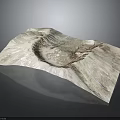 3D Mountainous Terrain Model With Crater Texture And White Brown Surface