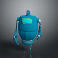 3D Blue Robot Game and Movie Character with Rounded Body Yellow Accents in Standing Pose