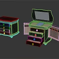 Black Decorative Jewelry Boxes With Open And Closed Design Pink Lining Multiple Drawers And Mirror