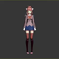 Game Movie Character Featuring Pink Hair Pink Coat Blue Skirt Red Stockings And White Shoes