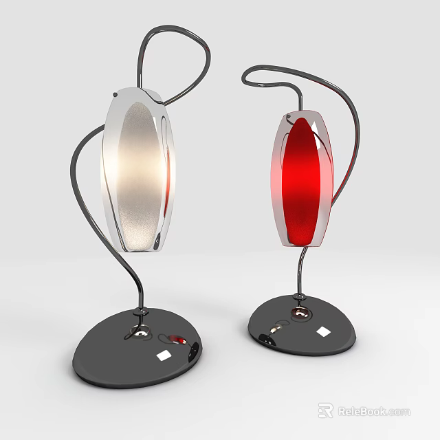 Modern Abstract Table Lamps With Curved Metal Stand And Colorful Shades 3d model 