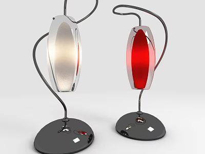 Modern Abstract Table Lamps With Curved Metal Stand And Colorful Shades 3d model