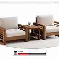 Two Single Sofas With Wooden Frame And Light Colored Cushion Side Table In Between 3d model