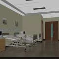 Hospital Ward Interior With Medical Beds Bedside Cabinets Wall Paintings And Tiled Floor