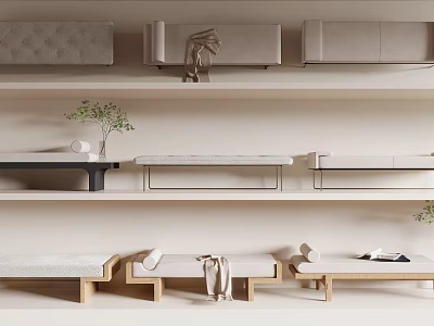 Modern Minimalist Footstools Display In Light Toned Space With Decor 3d model