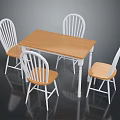 Wooden Dining Table With White Legs And Four Curved Back Chairs Set