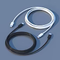 Two White and Black USB Cables with Connectors on Both Ends for Daily Use 3d model