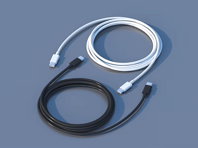 Two White and Black USB Cables with Connectors on Both Ends for Daily Use 3d model