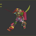 Red And Yellow Toy Robot Figure With Sword And Mecha Design