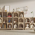 Light Wooden Decorative Cabinets With Books Figurines Globe And Decor Items In Modern Home