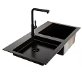 Modern Black Kitchen Faucet And Double Bowl Sink Combination