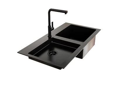 Modern Black Kitchen Faucet And Double Bowl Sink Combination 3d model