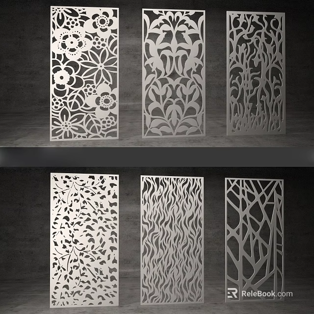 Modern Decorative Partition Featuring Intricate Laser Cut Floral Leaf Wave And Branch Patterns 3d model 