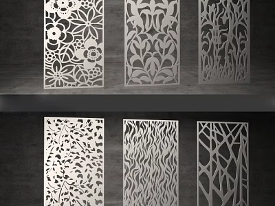 Modern Decorative Partition Featuring Intricate Laser Cut Floral Leaf Wave And Branch Patterns 3d model