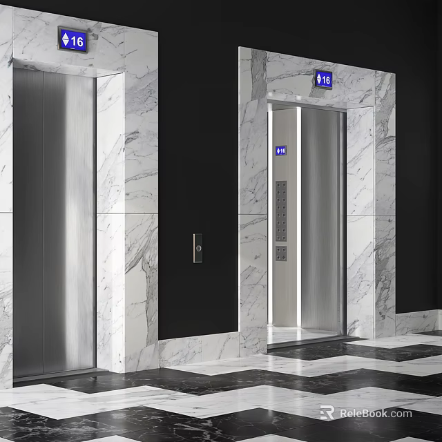 Luxurious Modern Elevator Interior With Marble Walls And Stainless Steel Doors 3d model 