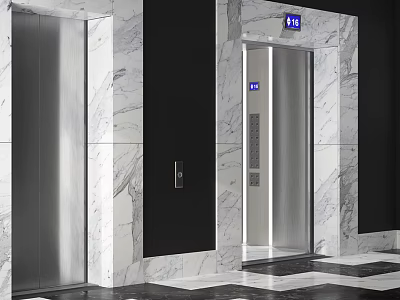 Luxurious Modern Elevator Interior With Marble Walls And Stainless Steel Doors 3d model