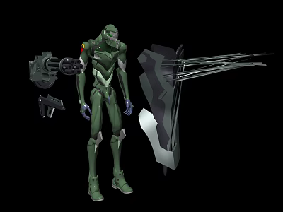Green Armored Mech Game Movie Character With Weapon Accessories And Equipment Parts 3d model