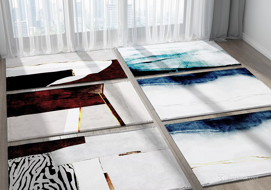 Modern Square Rugs With Abstract Patterns And Various Color Tones In Sunlight 3d model