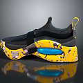 Modern Sporty Sneakers With Yellow Camo Sole Black Upper Blue Cushion And Strap Design