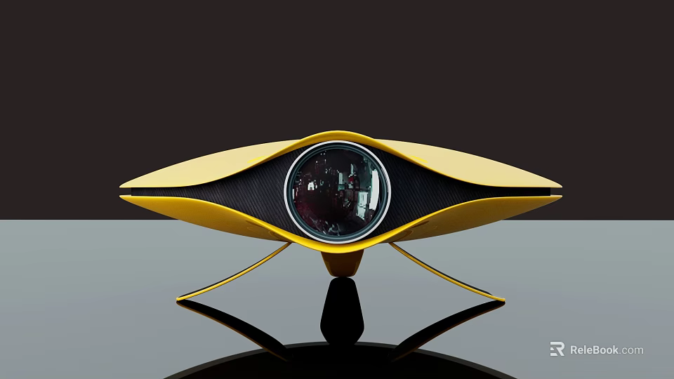 Yellow Eye Shaped Projection Surveillance Device With Round Lens And Modern Stand 3d model 