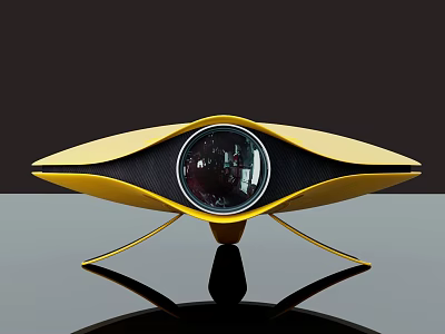 Yellow Eye Shaped Projection Surveillance Device With Round Lens And Modern Stand 3d model