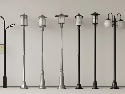 Various Designs Outdoor Lamps With Metal Poles And Lampshades For Garden Lighting 3d model