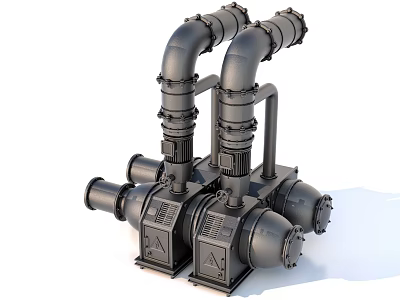 Industrial Equipment With Twin Heavy Duty Units And Curved Metal Pipes 3d model