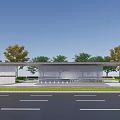 Modern TOMI Community Entrance Gate With White Walls Metal Structure And Trees