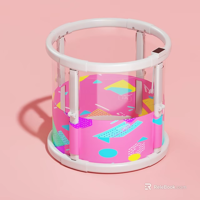 Pink Baby Playpen With Colorful Geometric Patterns And Safe Design 3d model 