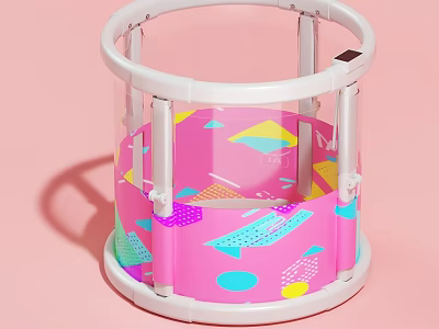 Pink Baby Playpen With Colorful Geometric Patterns And Safe Design 3d model
