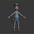 3D Cartoon Male Character Wearing Blue Uniform Hat And Backpack With Arms Outstretched